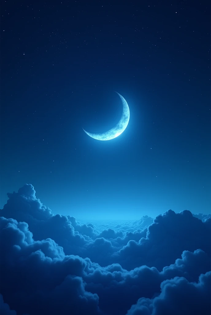 blue crescent moon, dark night with stars, HD, best qualityer