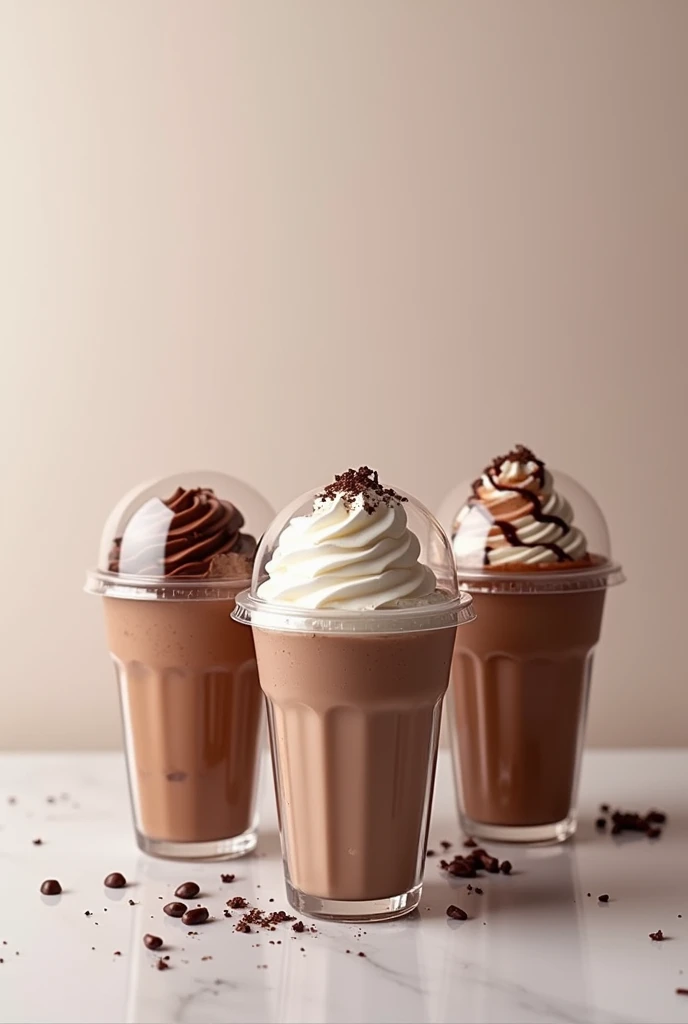 chocolate milkshake menu of dome top plastic transparent cups 