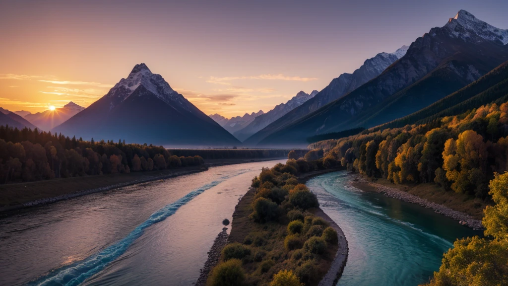 Mountains and rivers，Sea，Sunset