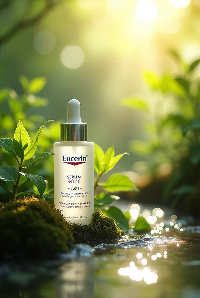 Eucerin brand serum in nature with a radiant light

