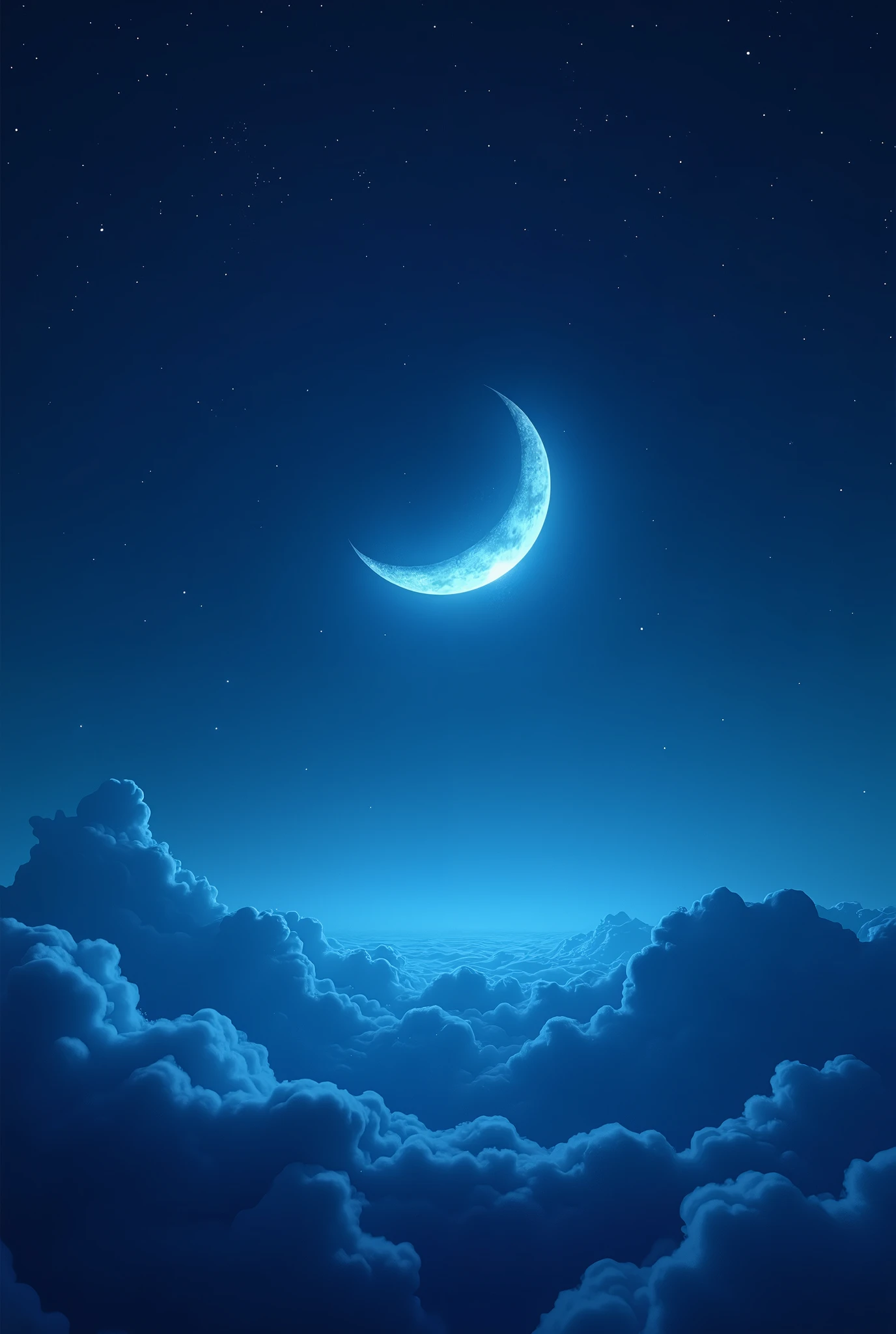 blue crescent moon, dark night with stars, HD, best qualityer