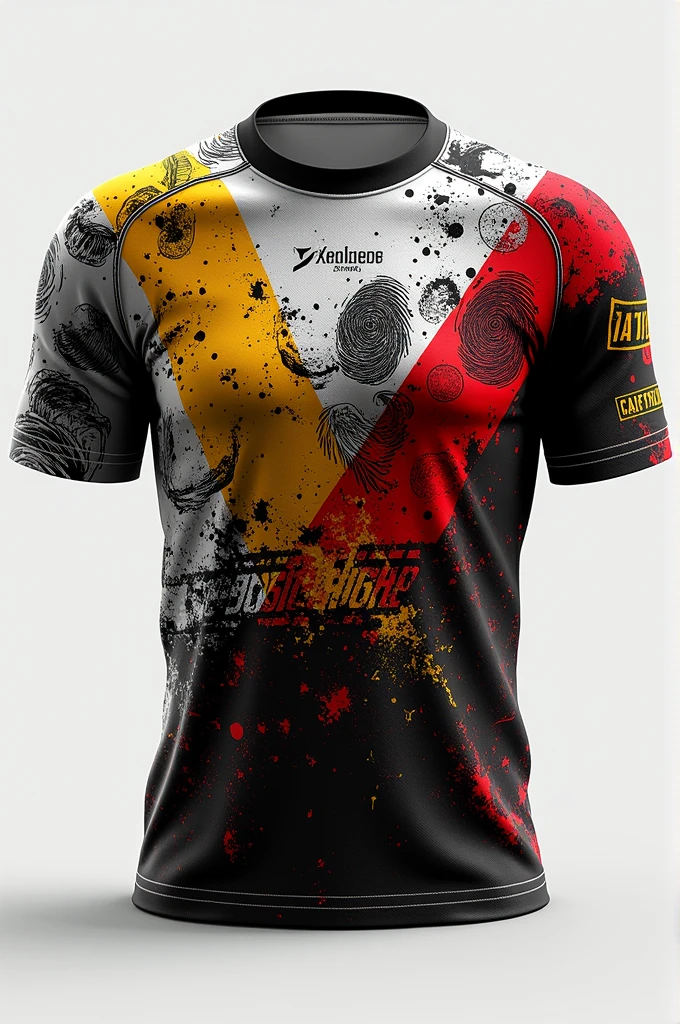 Forensic theme jersey design
With black, white, red, yellow colour
May use doodle arts
Can include element of forensic like fingerprint, caution tape, bloodss, tyre marks