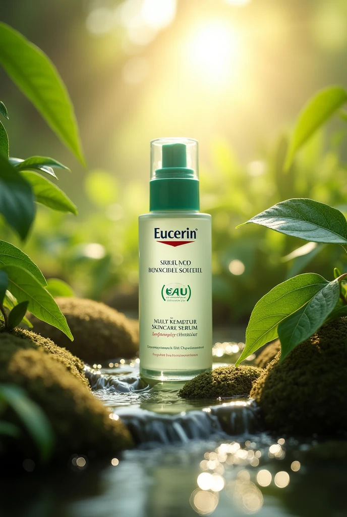 Eucerin brand serum in nature with a radiant light