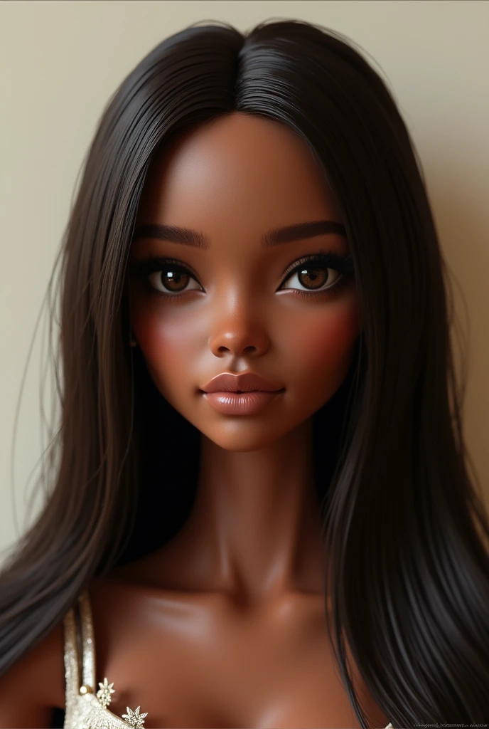 make a black doll with straight hair and slightly stretched eyes I want a brunette doll