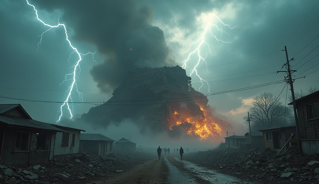 major earthquake that occurred with lightning in a village, the house collapsed and was damaged