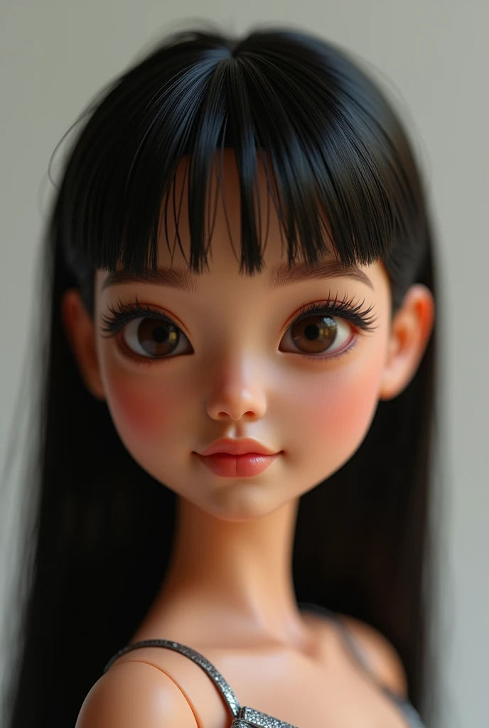 make a black doll with straight hair, slightly stretched eyes, I want a brunette doll, make the whole doll just brunette or black