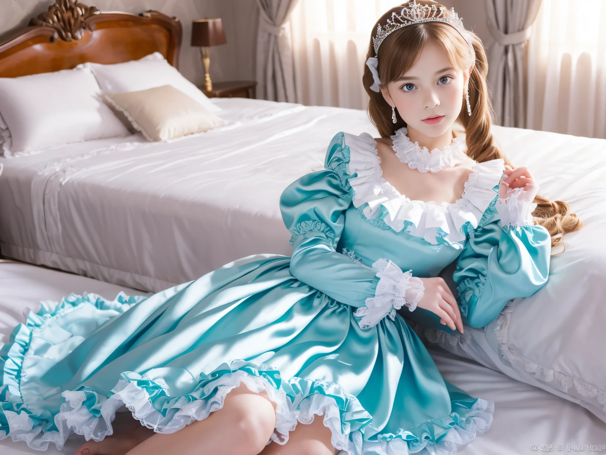 photo shoot,highest quality, masterpiece, highest resolution, artwork, (かわいいgirl),(10 years old),((white skin)),((blonde)),((blue eyes)),girlはお姫様です, girl,girl,((Victorian ball gown princess dress with lavish pink ruffles and bows and a voluminous full-length hoop skirt)),long sleeve,long dress,A dress with lots of frills and ribbons.,luxury, ((palace bedroom)), ((Huge luxury victorian canopy princess’s bed)), lots of frilly pillows,ruffle bed skirt,クオリティの高い美girl,High quality dress,High Quality Princess Bed,Are standing,STAND UP,((Lift up the skirt of your dress with both hands)),((A world without underwear)),((Lower body is naked)),(show vagina,Realistic pussy),Spread your legs wide,from below,nffsw,