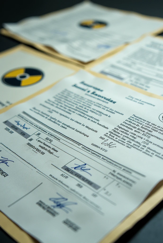 create images of documents that attest to the completion of the entire rigorous protocol for decontaminating the clothing of workers at a nuclear power plant and the documents must have been signed by the workers themselves; The company is Brazilian so the documents must be written in Portuguese