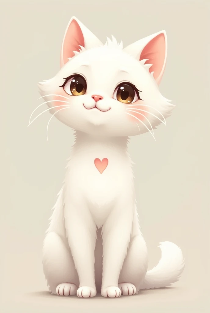 Medium elongated with white whiskers , a white heart on the chest and white paw tips 