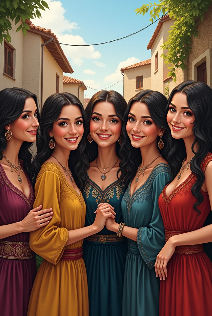A group of beautiful Jewish women in a village