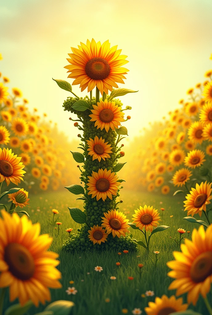 Depicted with sunflowers English alphabet ( I )