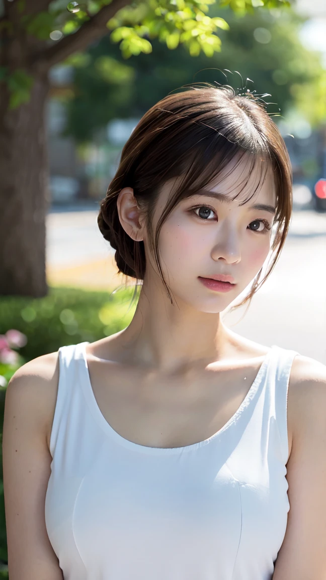 (Realistic, photo-Realistic:1.4), (masterpiece, Highest quality:1.2), RAW Photos, High resolution,Very detailed, Realistic and sharp details, Front view, One person, Idol Face, (Detailed face, Beautiful attention to detail, Refined nose), Pale skin, clavicle, tits, [Yoda Yuki, Nogizaka46] Raise your arm, show us your armpit, show us the back of your upper arm, cheer three times　Please look this way. Front