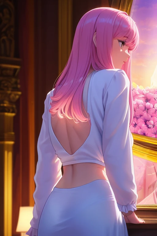 (masterpiece:1.2), Best Quality, (illustration:1.2), (ultra detailed), hyper details, (delicate detailed), (intricate details), (cinematic light, Best Quality Backlights), Delete line, soloist, perfect body, (1 girl), stylized artwork, purple and pink theme, girl, Purple long hair, white empty eyes, pink top, pink roses, see through skeleton overlay, foliage, leaves, Watercolor splash, (make up), high contrast, (better lighting, an extremely created and beautiful), (cinematic light), showy,