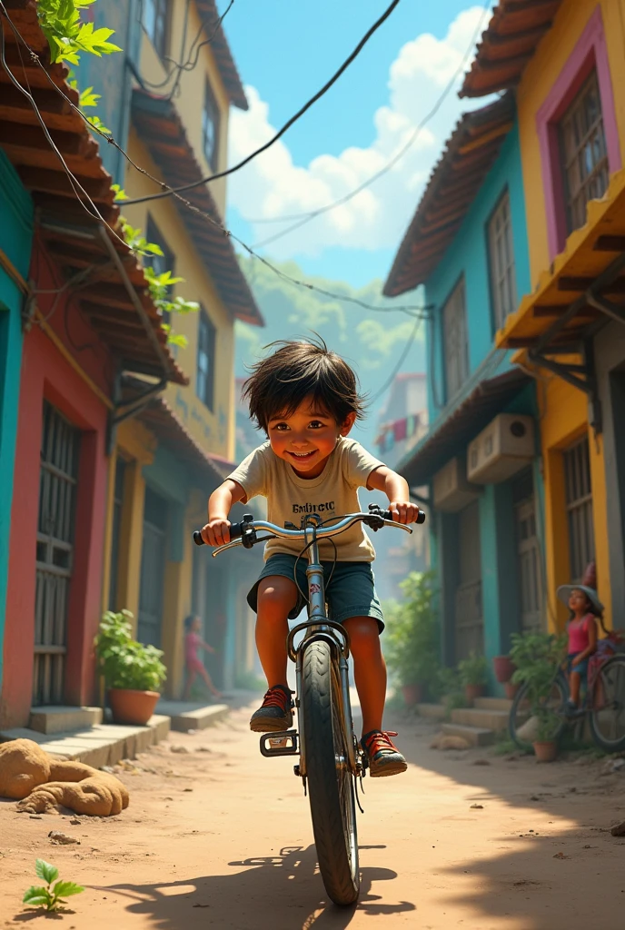 Child riding a bike in the favela