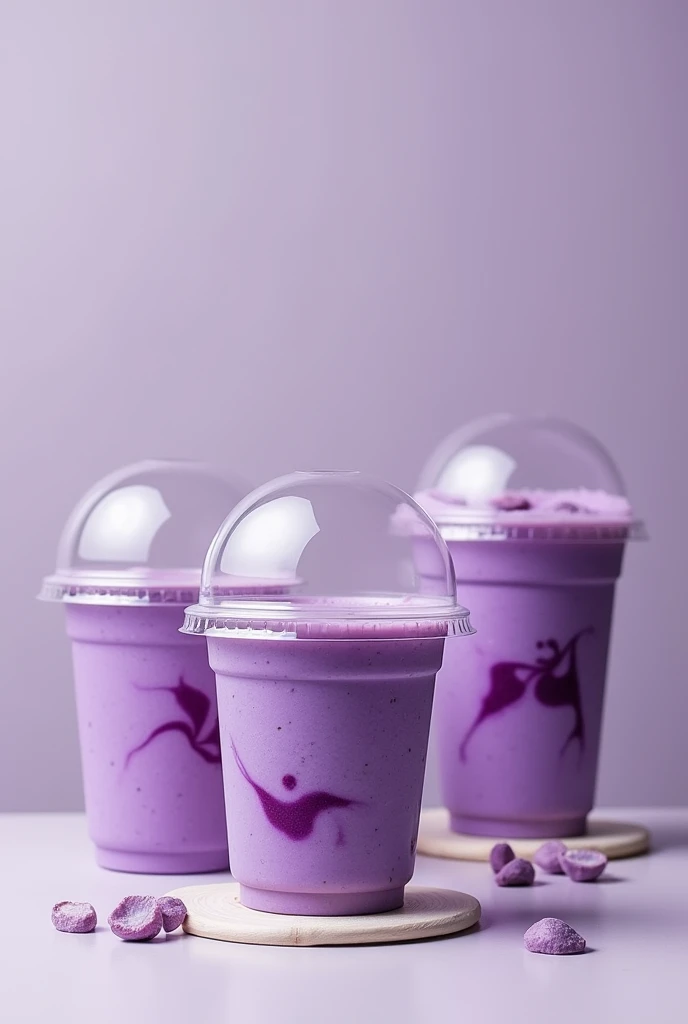 Ube milkshake menu of dome top plastic transparent cups 