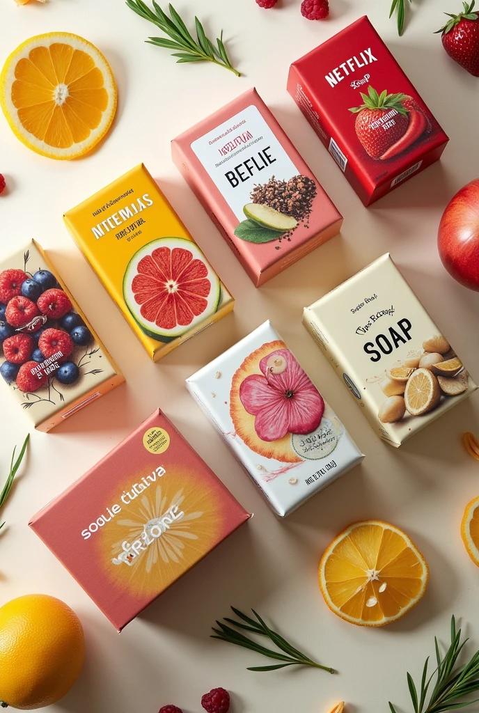 Organic soap pack cover with different flavour images packs , brand name: NETFLIX
