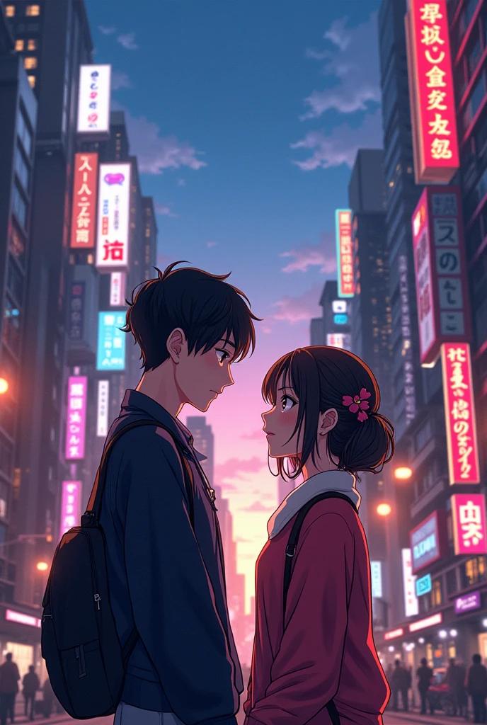 masterpiece,best quality,32k uhd,hdr,dtm,cinematic lighting effects,anime couple for profile photo, in the tokyo city