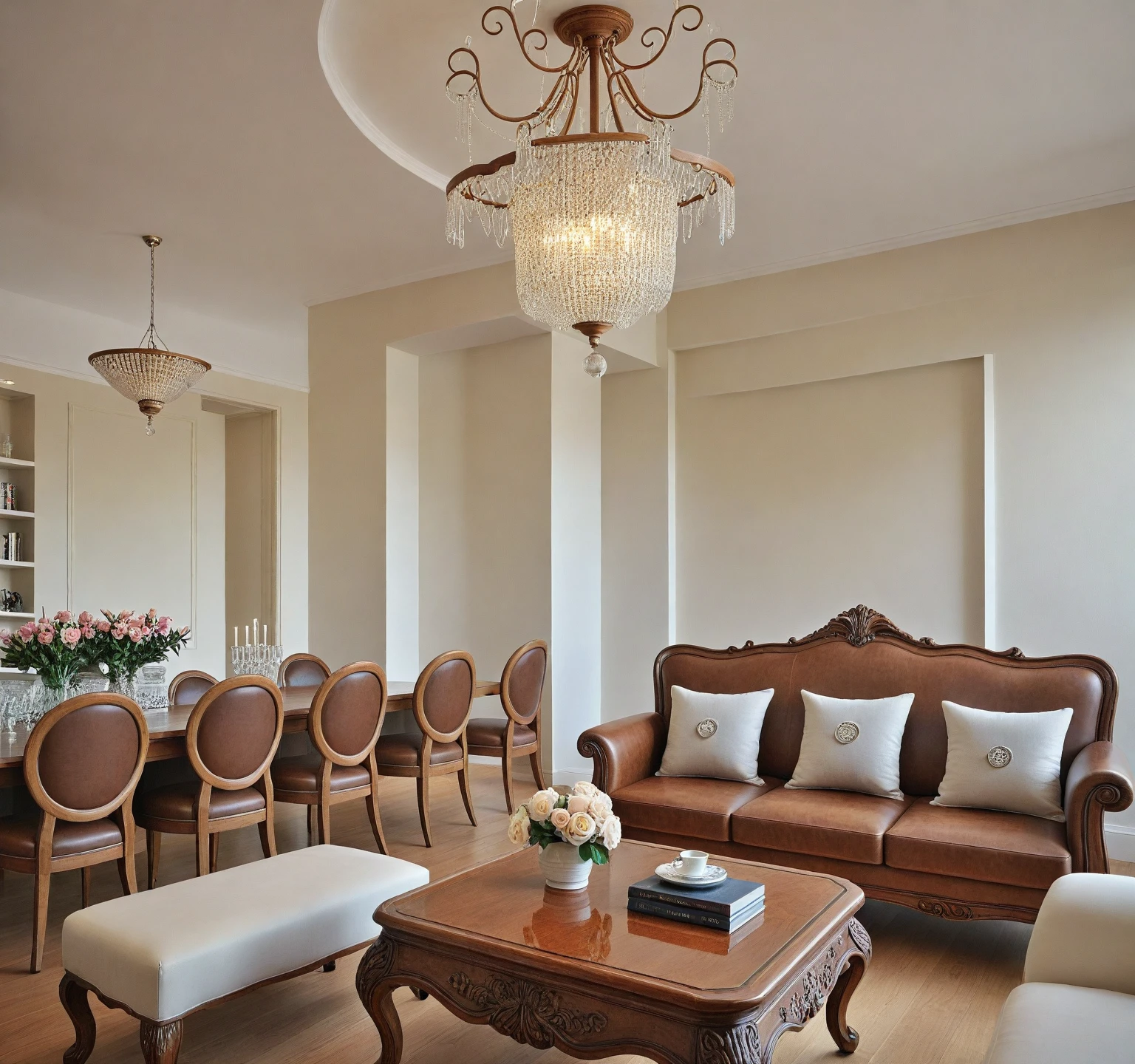RAW photo, masterpiece, a view of a ( LIVING room :1.3) with a couch, chairs, and a chandelier, highly detailed interior, neo - classical style, neoclassical style, neoclassicism style, interior architect architectural visualization, neoclassical style, in style of classicism, white light sun, rendered in vray, rendered in v-ray, rendered in unreal engine 3d, (photorealistic:1.2), (photorealistic:1.5), best quality, ultra high res, architechture, (leather sofa detail:1.5), neoclassic house, (detailed railing neoclassic:1.5), luxury neoclassical villa, (mable floor details:1.5), (detailed neoclassical carpet:1.5), in the style of neoclassical scene, glass windows, best quality, (Intricate lines:1.5), ((Photorealism:1.5)),(((hyper detail:1.5))), archdaily, award winning design, (dynamic light:1.3), (day light:1.2), (perfect light:1.3), (shimering light :1.4), refection glass windows, (curved line architecture arch:1.2), photorealistic, FKAA, TXAA, RTX, SSAO, Post Processing, Post-Production, CGI, VFX, SFX, Full color,((Unreal Engine 5)), Canon EOS R5 Camera + Lens RF 45MP full-frame CMOS sensor, HDR, Realistic, Cinematic intricate detail, extreme detail, science, hyper-detail, FKAA, super detail, super realistic, crazy detail, intricate detail, nice color grading, reflected light on glass, eye-catching wall lights, unreal engine 5, octane render, cinematic, trending on artstation, High-fidelity, Viwvid, Crisp, Sharp, Bright, Stunning, ((Lifelike)), Natural, ((Eye-catching)), Illuminating, Flawless, High-quality,Sharp edge rendering, medium soft lighting, photographic render, detailed archviz, ((( Pachyloba, Doussie, Afzelia wooden : 1.7 ))),((( organe wooden : 2.5 )))