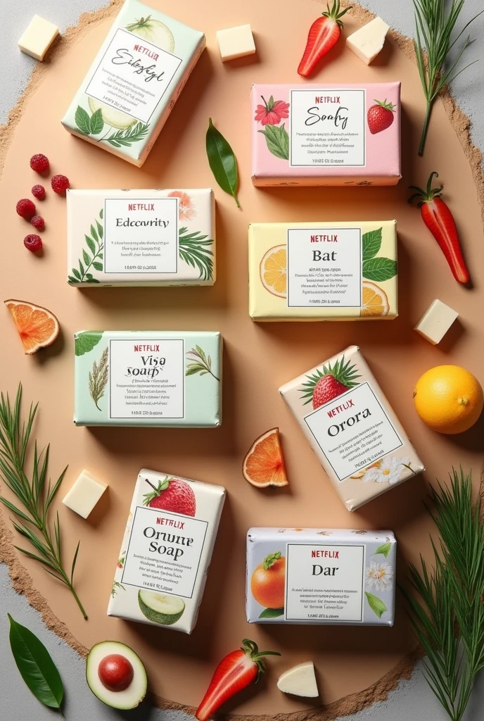 Organic soap pack cover with different flavour images packs , brand name: NETFLIX