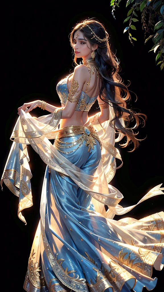 (best quality,highres,realistic:1.37)india's most beautiful lady,digital art wonders,princesscore,realistic historical fiction,charming detailed eyes and lips,fierce expression,historical attire,richly embroidered clothing,gold jewelry,dark wavy hair cascading down her back,flowing colorful silk saree,ornate palace in the background,historical architecture,detailed hand gestures,light amber candlelight,soft shadows and highlights,delicate facial features,meticulous attention to detail,subtle nuances of emotion,depth and richness in colors,expressive eyes that convey a sense of longing and strength,royal elegance and regal pose,graceful and confident stance,traditional henna patterns on her hands and feet,dusky complexion that glows in the warm light,realism with a touch of fantasy,impressive artistry,digital brushstrokes,soft and dreamlike ambiance,ethereal beauty,rich cultural heritage,indian art and folklore blended with contemporary digital techniques,masterpiece painting,pristine skin complexion,gorgeous traditional makeup,ornamental hair accessories,vibrant colors with a touch of darkness,dark white and light amber color palette,evocative and captivating art that tells a story,attention to historical accuracy while adding a touch of imagination,detailed background with architectural elements and intricate designs,deep emotional connection with the viewer.