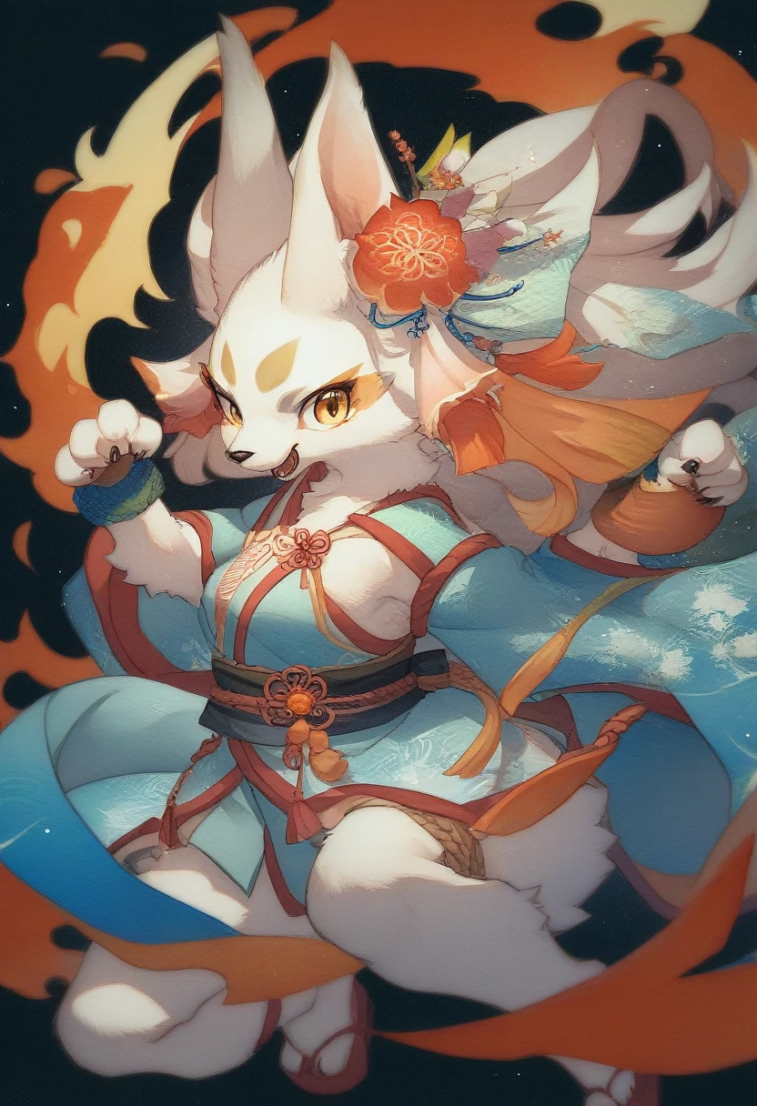 rating_safe, score_9, score_8_up, score_7_up, score_6_up, score_5_up, score_4_up, hires, source_furry, traditional Chinese ink painting, 1girl, kemono, dynamic pose,