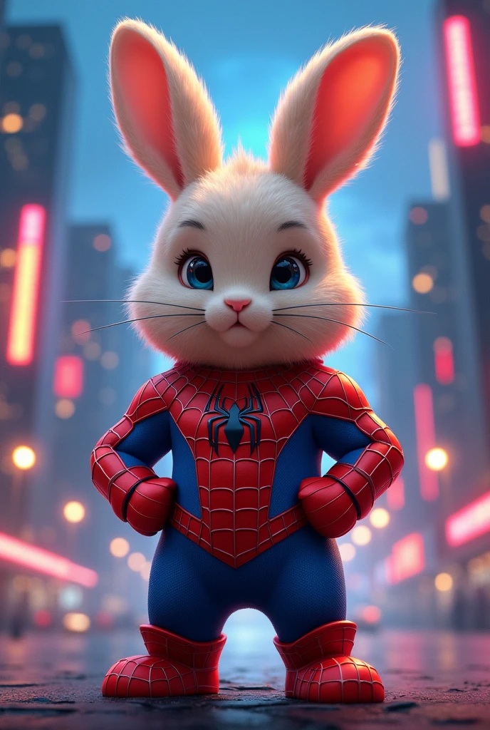 Le lapin porte une armure de Spider-Man.