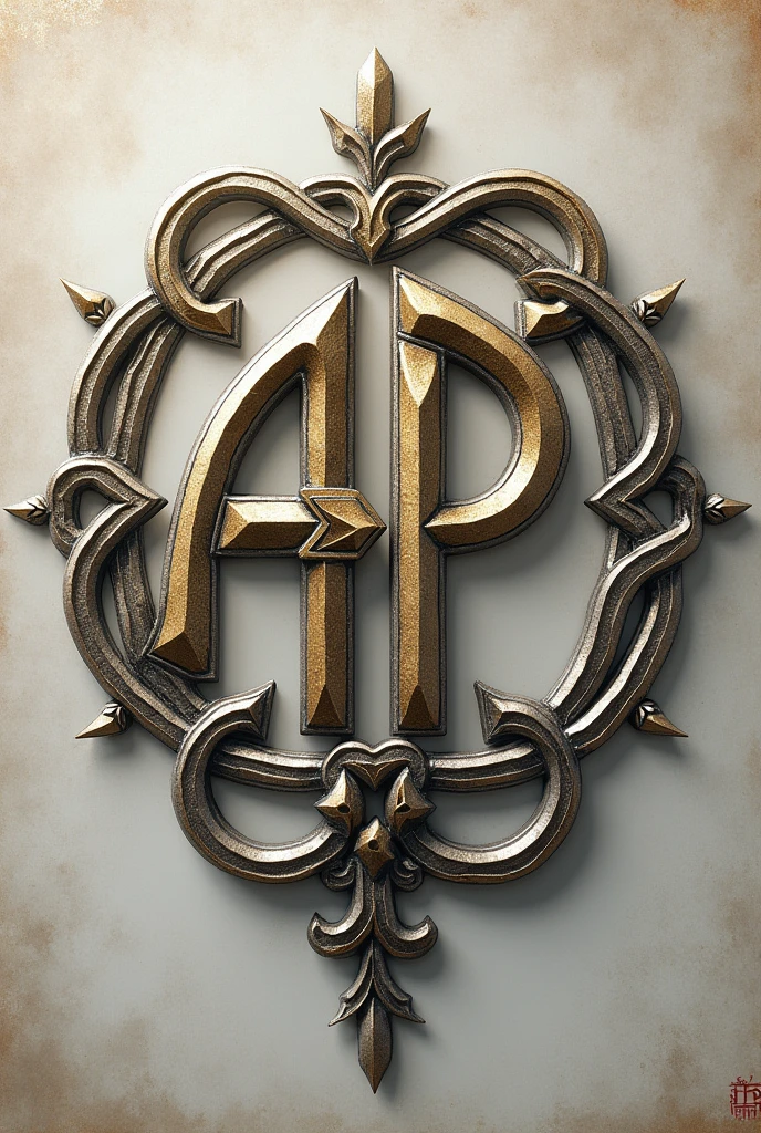 Monogram with initials AP, Celtic style, in silver and gold colors