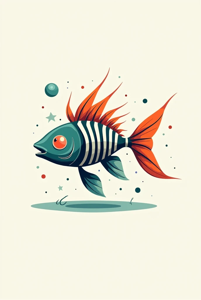 logo of an animated fish with a skeleton showing less realistic 