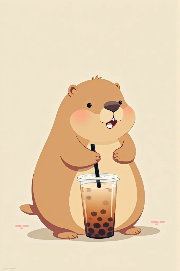 Capybara hugging bubble tea in a minimalist and elegant style for an anime or cartoon style brand 