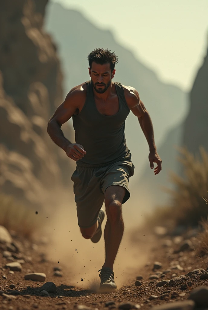 Create a video of a man running after something, but with great difficulty in achieving, and put the words, effort beats talent.