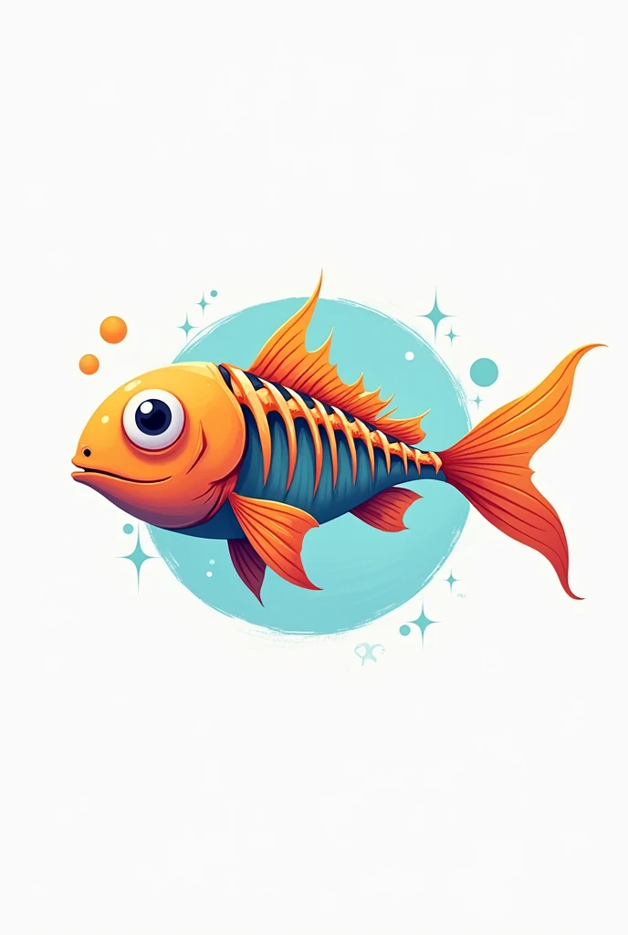 logo of an animated fish with a skeleton showing less realistic