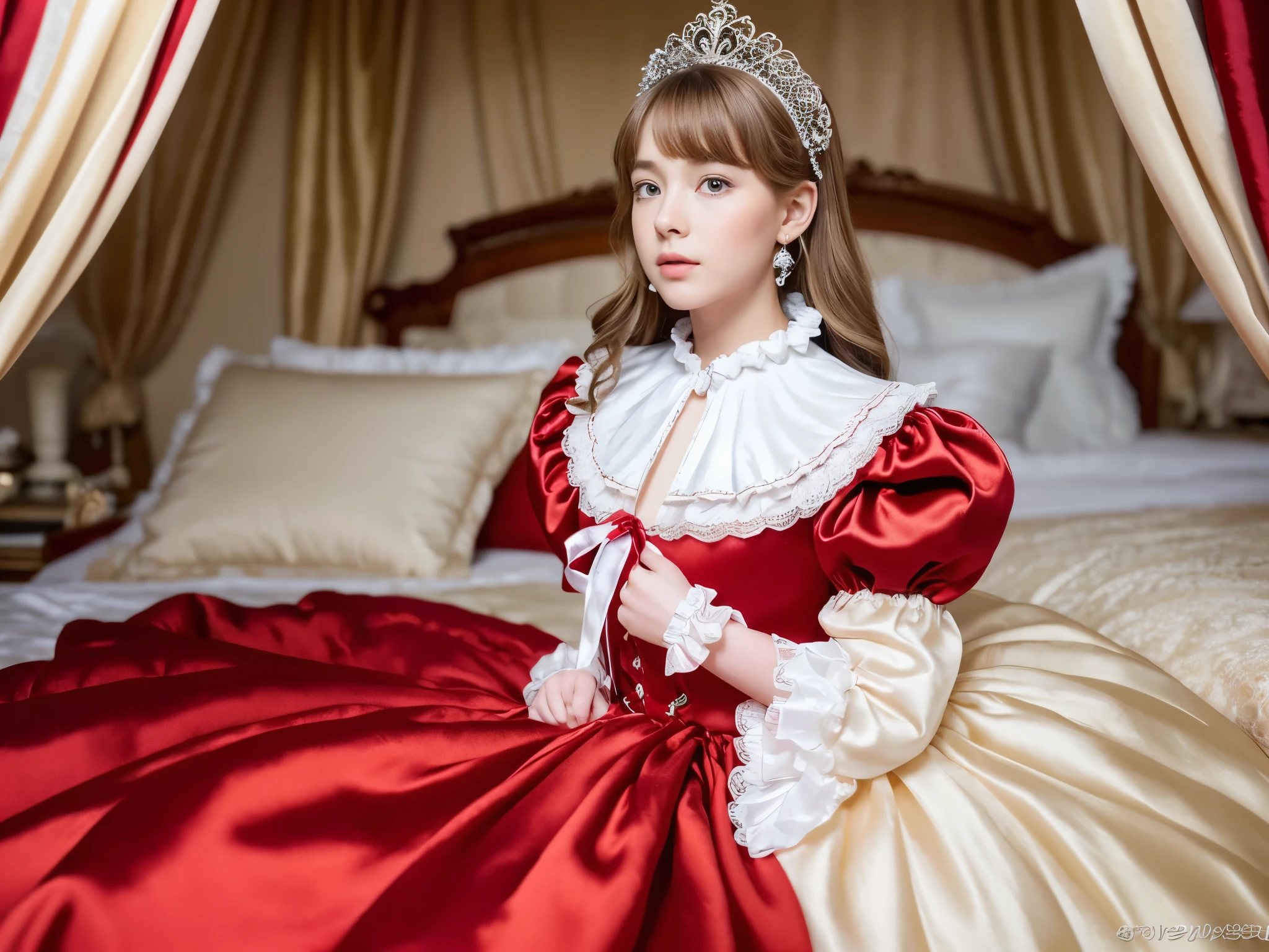 The little queen of hearts in her crib in her room.  