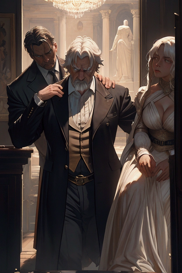 "Seneca, with imposing physique, manipulates a woman who suffers under his control, in an impressionist oil style. The cold light that surrounds him and the shadows that envelop the woman represent her struggle to free herself from emotional manipulation.."
