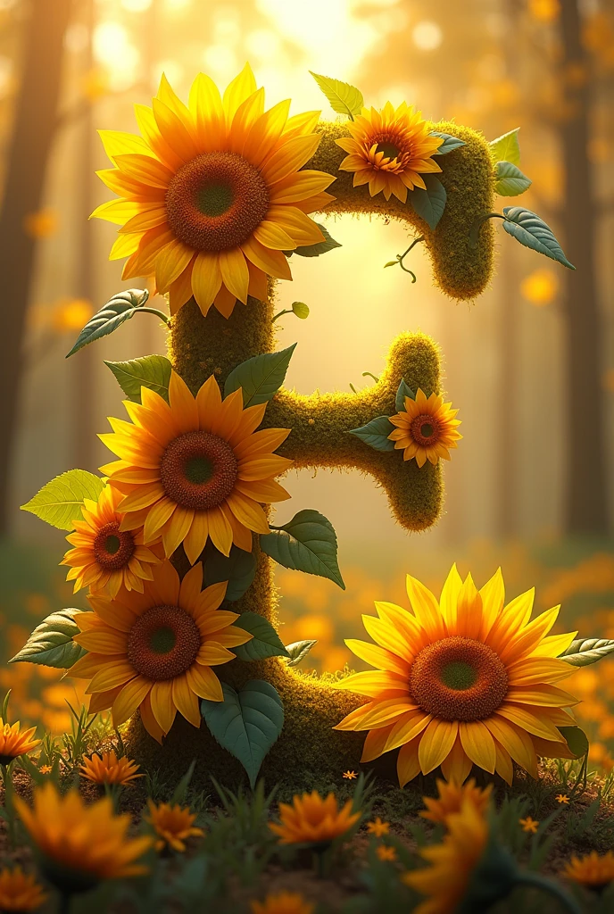 Depicted with sunflowers English alphabet ( E )