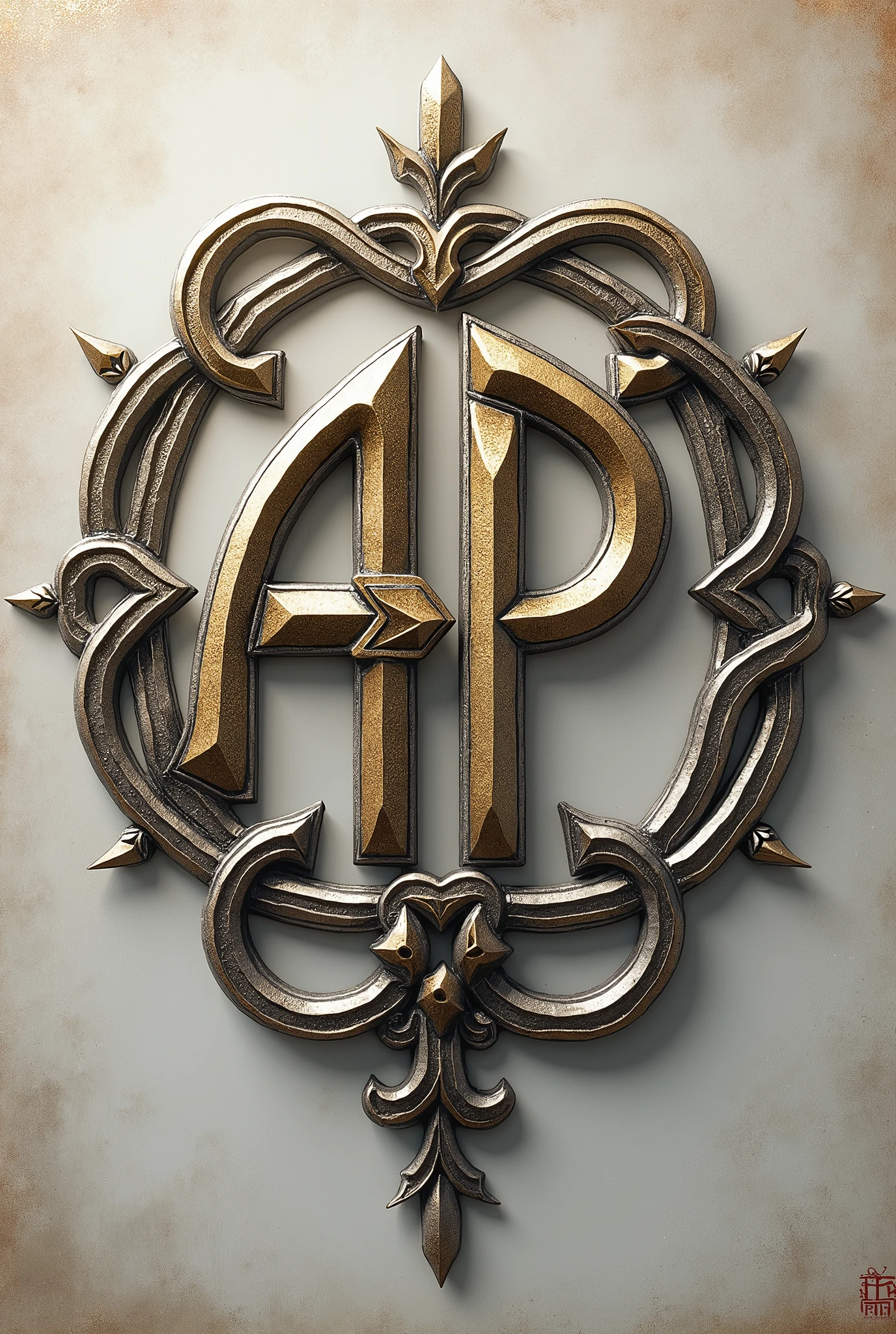 Monogram with initials AP, Celtic style, in silver and gold colors