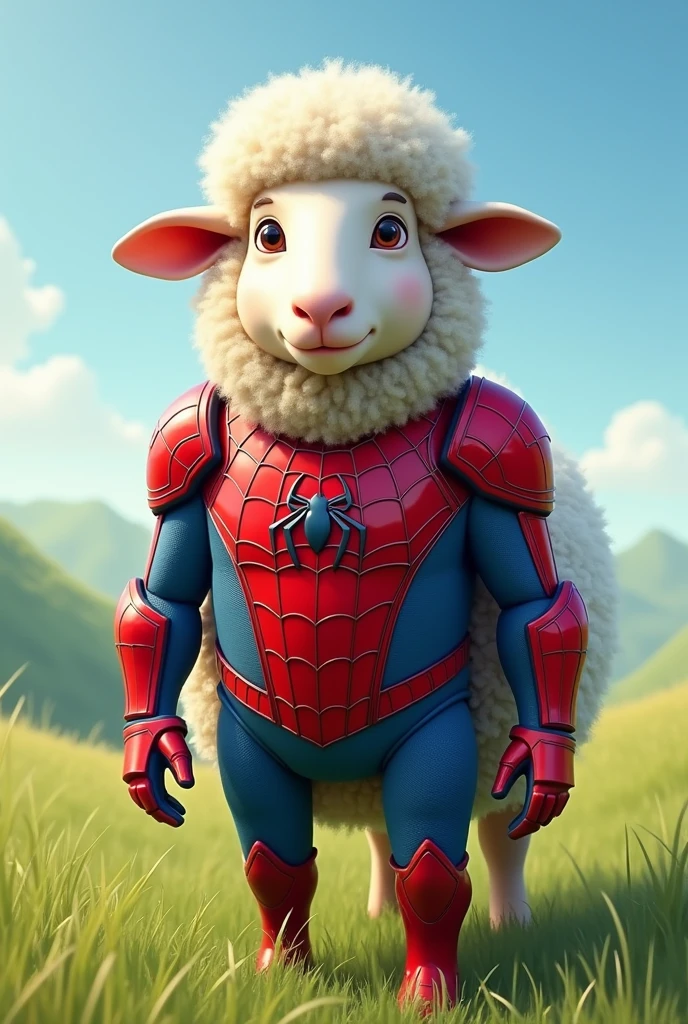 un mouton portant une armure Spider-man