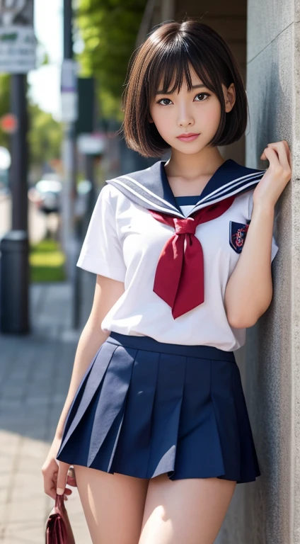 Actual photos of Japanese junior high school girls, Bob hair or short cut，Summer sailor suit，The ribbon is red，uniform, summer sailor uniform, Short skirt, She lifted her skirt to show her panties.., I masturbate to adult rape videos every day, I have no experience with men, But I want to have sex, I have a rape wish，Attractive thighs，Sweating