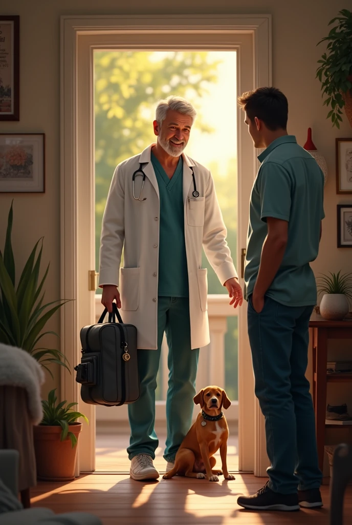Male veterinarian making home visits