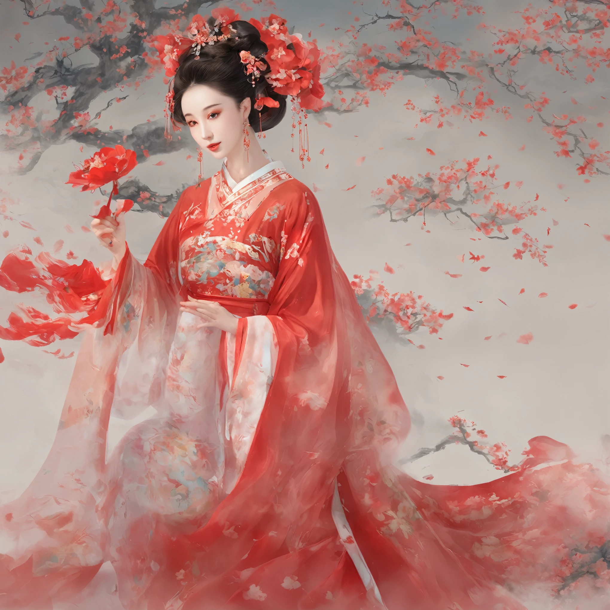 arafed woman with a red dress and a red flower in her hair, palace, a girl in hanfu, inspired by Du Qiong, a beautiful fantasy empress, ancient chinese princess, chinese princess, beautiful render of tang dynasty, chinese girl, ancient asian dynasty princess, chinese style, inspired by Lan Ying, artwork in the style of guweiz