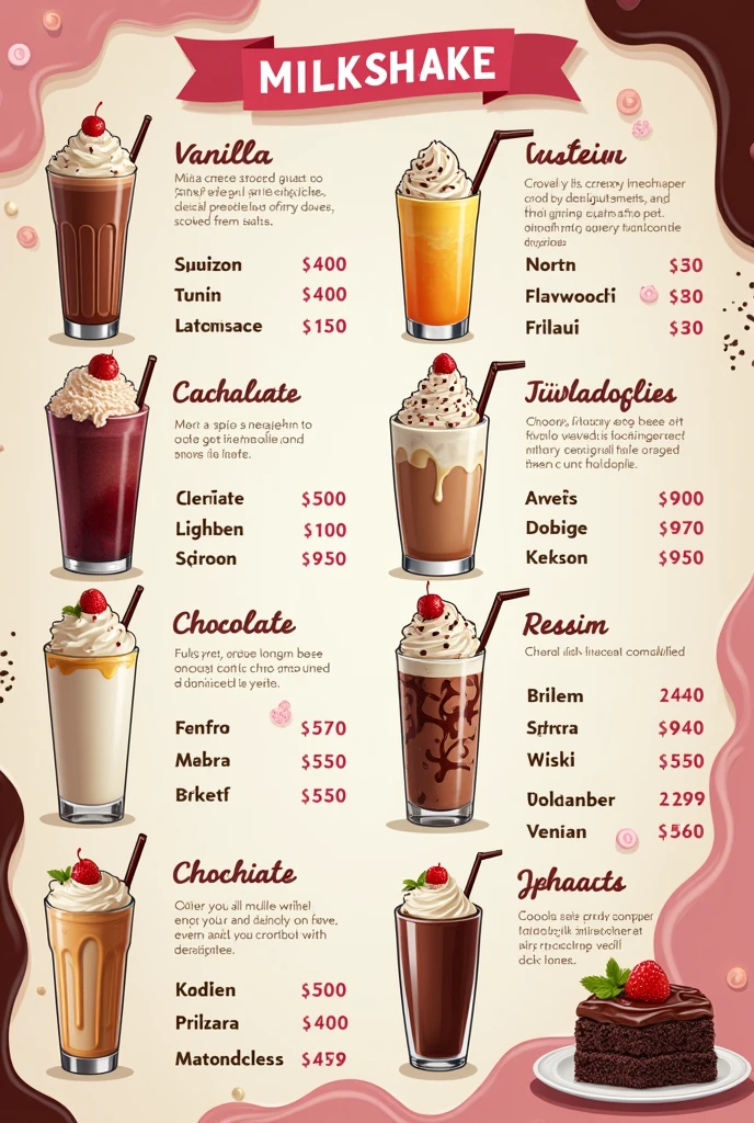 milkshake menu