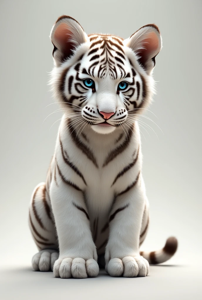 A white tiger cub，animal，It's realistic，Sitting upright，Hairy belly，Strike a sexy pose，, Cute and lovable，