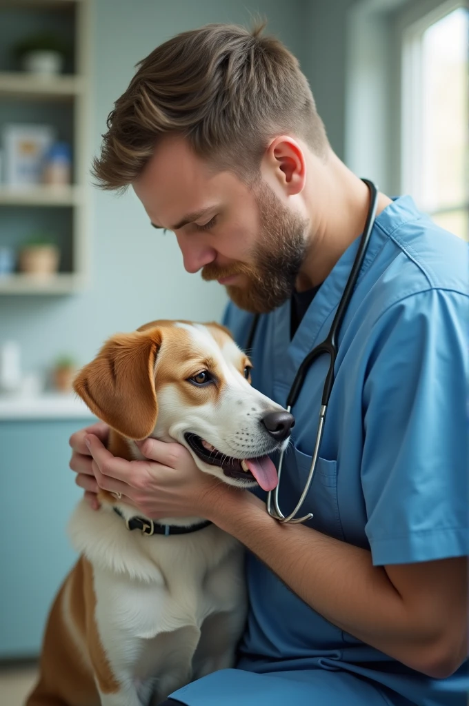 Veterinarian providing home care, do it using a man