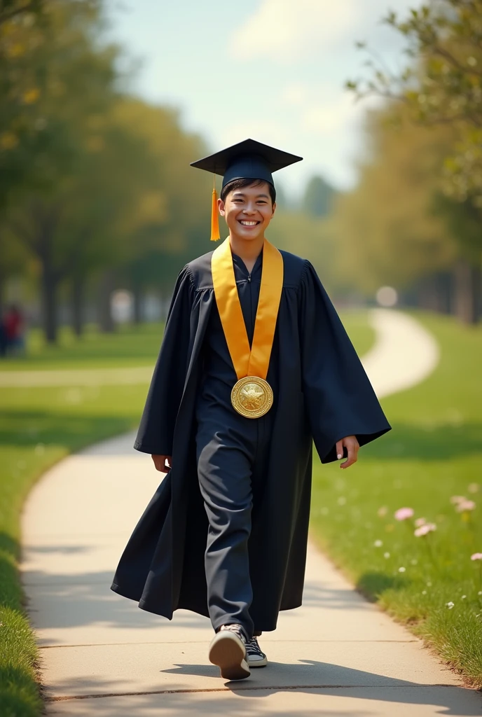 Medal, continuous path, happy, and graduate