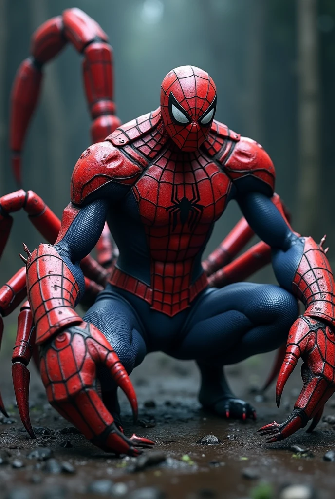 Un scorpion portant une armure Spider-Man.