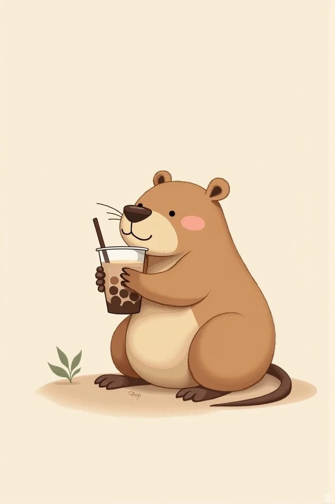 Capybara hugging bubble tea minimalist and elegant for a brand logo
