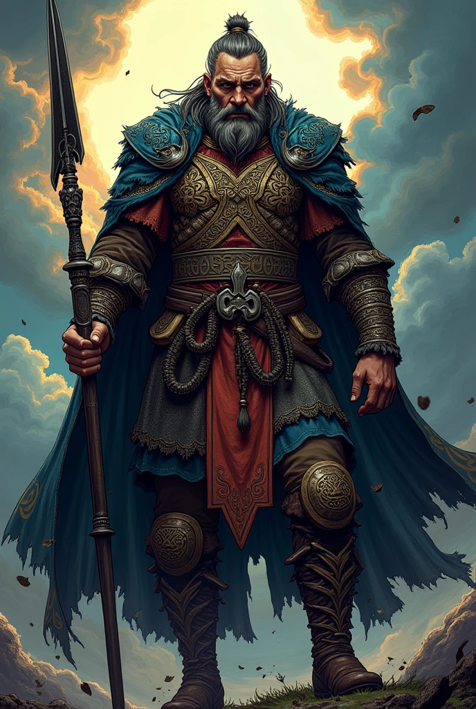 4k comics style wallpaper Scottish warrior with black hurdy gurdi and traditional costume