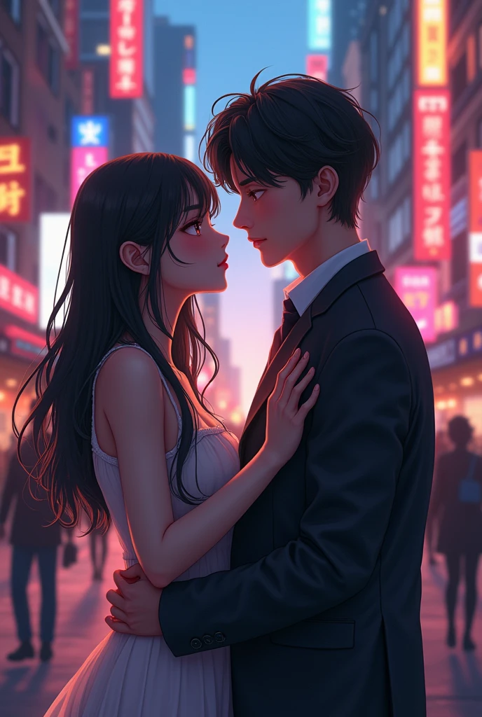 masterpiece,best quality,32k uhd,hdr,dtm,cinematic lighting effects,asian women 2 ((anime)),couple with boy friend, in the city