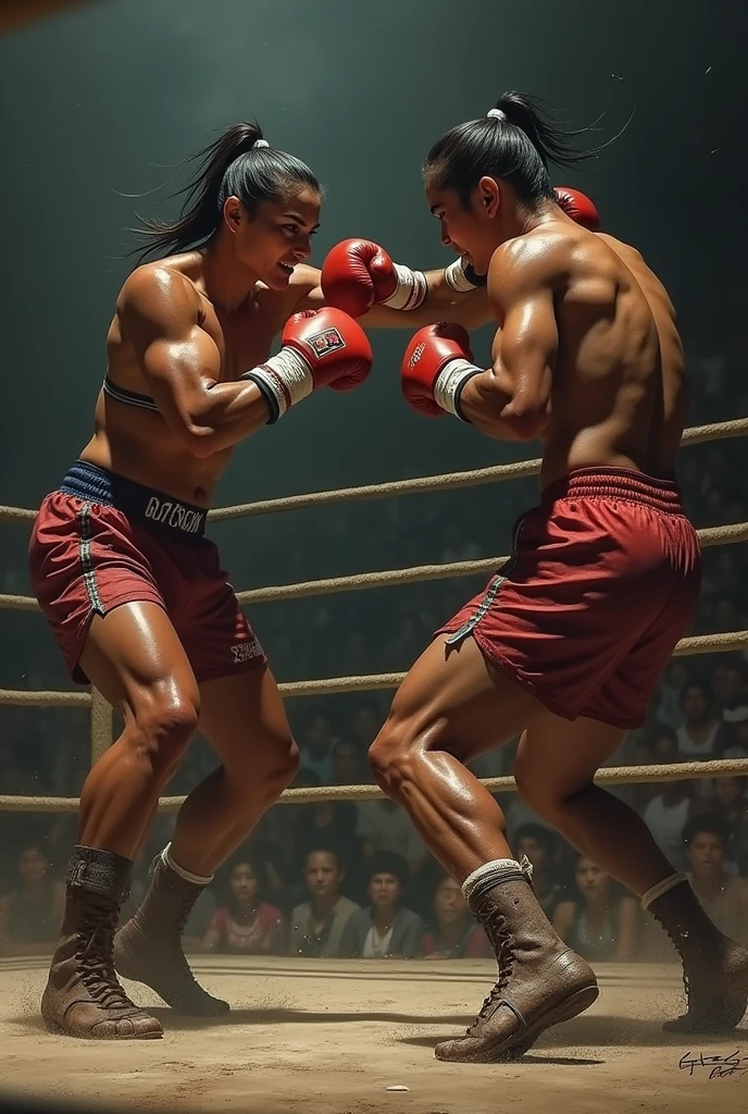 Peruvian female boxer beating up malnourished Bolivian