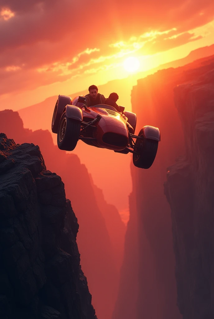 .A leap into the void with your vehicle, Flying over an abyss as the sun sets on the horizon. The outcome is uncertain, But the image leaves the viewer with his heart in his throat.. 