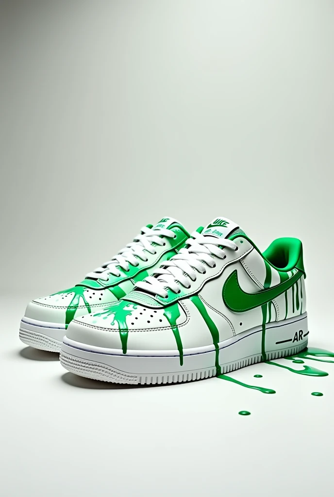 make me some white AF1 shoes with green ink dripped on them